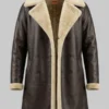 Double Breasted Dark Brown Leather Shearling Coat
