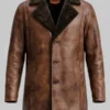 Brown Distressed Leather Fur Long Coat