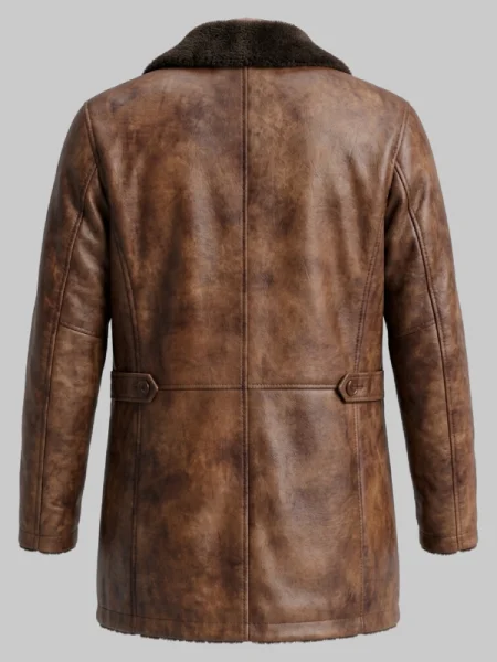 Brown Distressed Leather Fur Long Coat