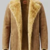 Beige Shearling Suede Leather Trench Coat