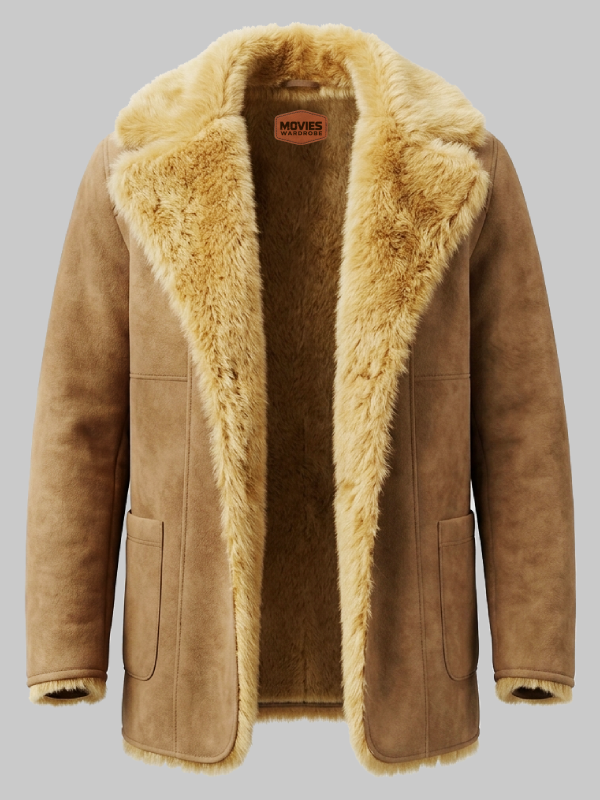 Beige Shearling Suede Leather Trench Coat