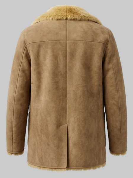 Beige Shearling Suede Leather Trench Coat