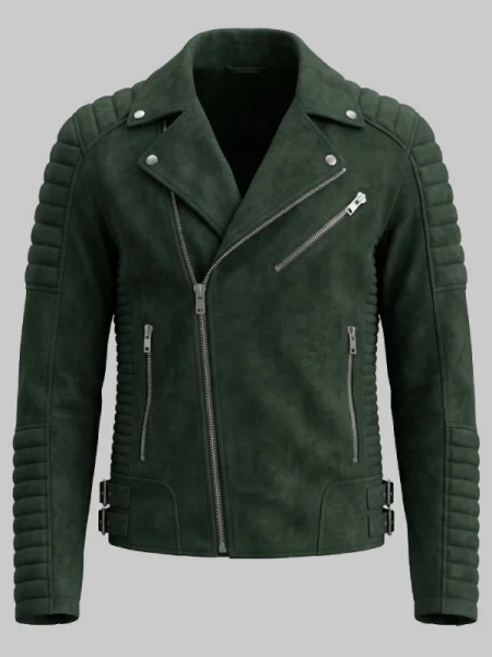 Green Suede Biker Leather Jacket