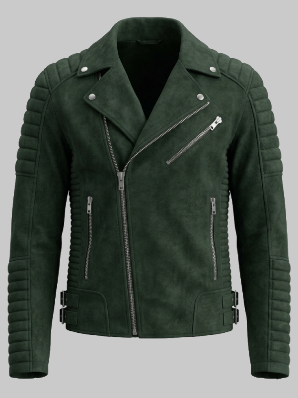 Green Suede Biker Leather Jacket