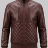Maroon Biker Leather Bomber Jacket
