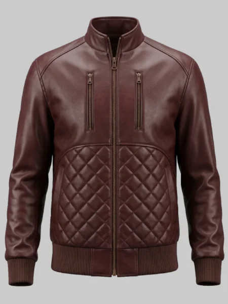 Maroon Biker Leather Bomber Jacket