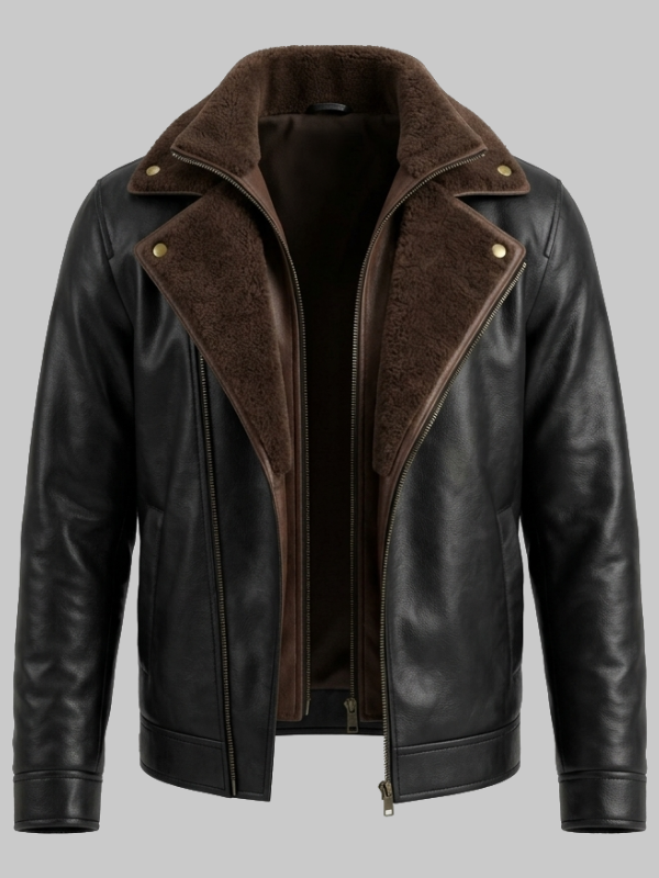 Black Leather Jacket With Inner Shearling