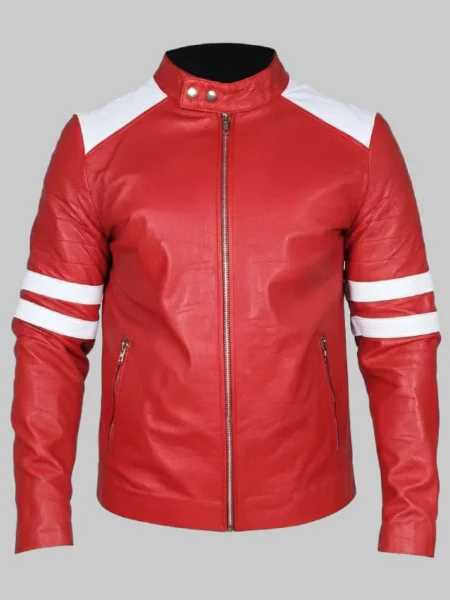 Mens Red Biker Leather Jacket