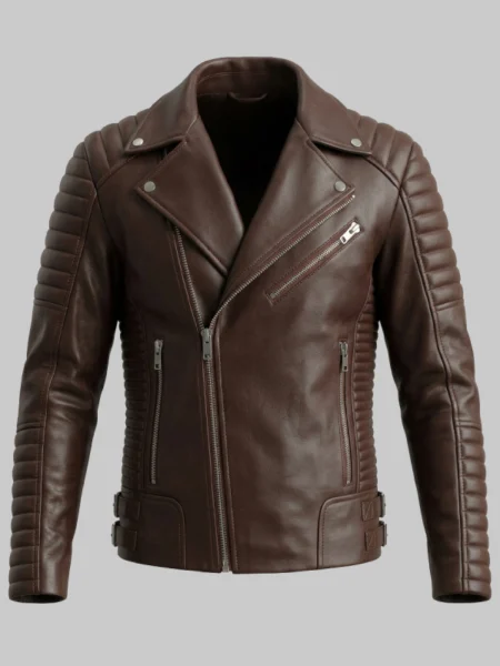 Brown Biker Leather Jacket For Men