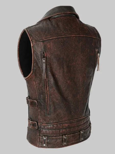 Men’s Brown Leather Biker Vest 2