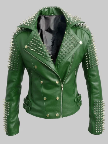 Green Studded Leather Jacket Unisex