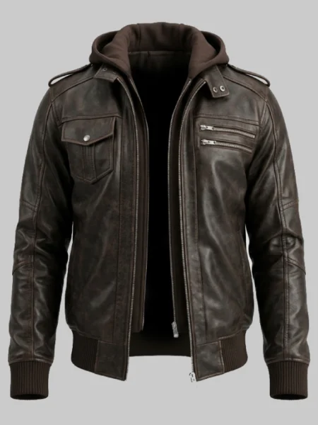 Mens Hooded Leather Jacket
