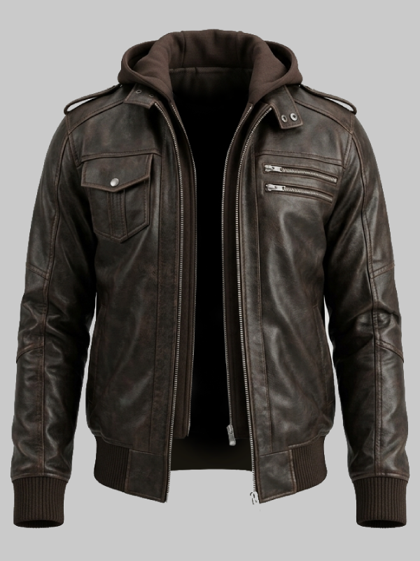 Mens Hooded Leather Jacket