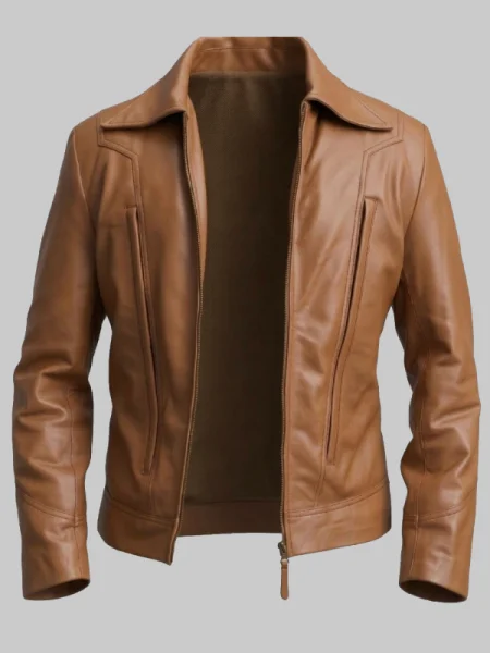 Old School Brown Streetwear Leather Jacket For Men