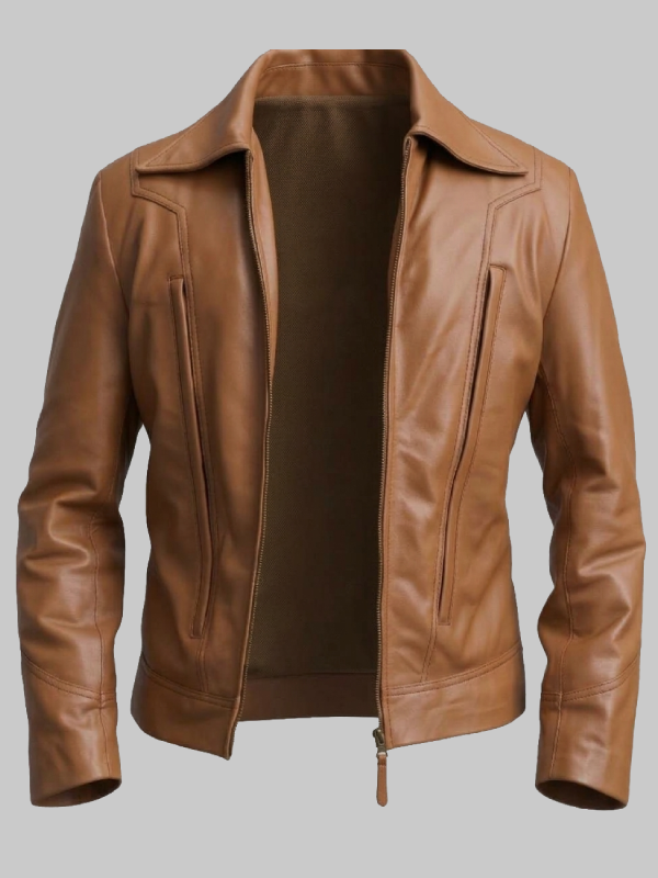 Old School Brown Streetwear Leather Jacket For Men