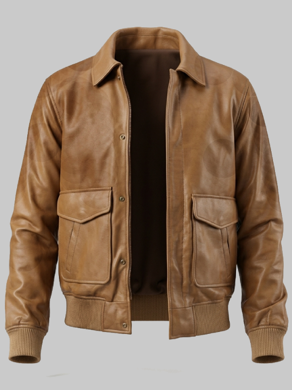 Olive Brown Leather Bomber A2 Jacket