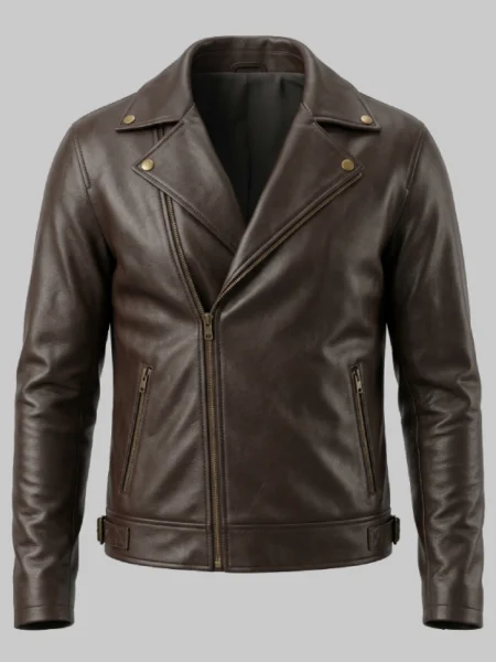 Men's Dark Brown Leather Biker Jacket