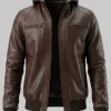 Brown Winter Leather Bomber Jacket