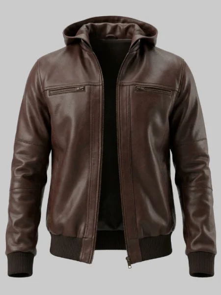 Brown Winter Leather Bomber Jacket