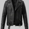 Unisex Distressed Black Leather Rider Jacket