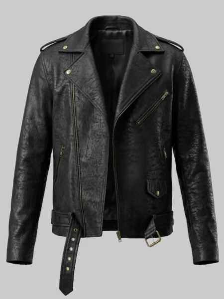 Unisex Distressed Black Leather Rider Jacket