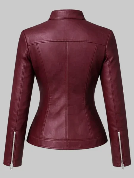 Stylish Women’s Burgundy Leather Jacket 2