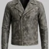 Quilted Grey Leather Biker Jacket