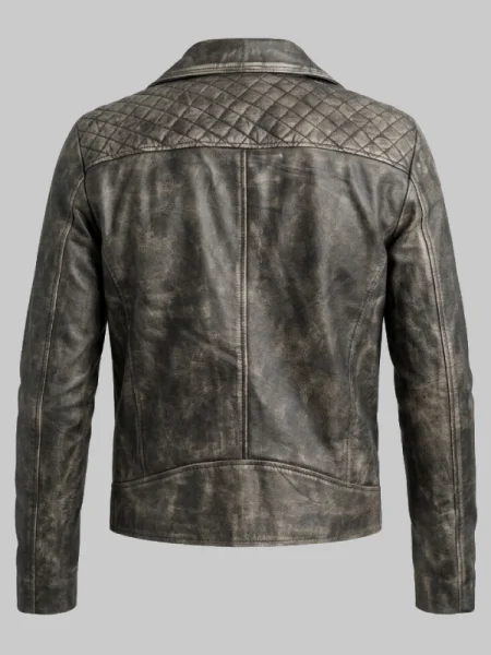 Quilted Grey Winter Leather Biker Jacket