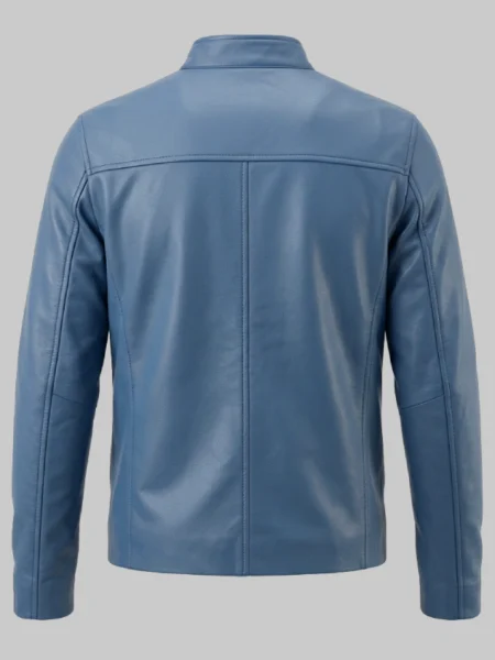 Unisex Blue Streetwear Biker Leather Jacket