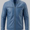 Unisex Blue Streetwear Leather Jacket