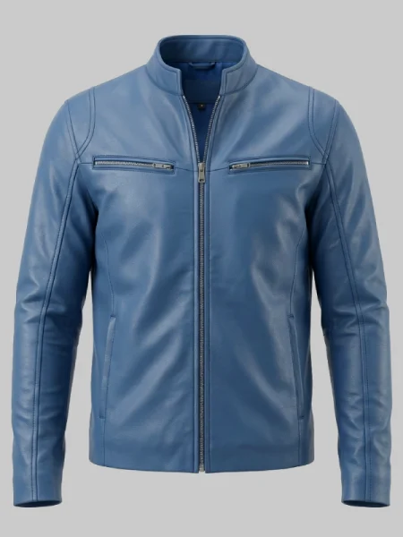 Unisex Blue Streetwear Leather Jacket